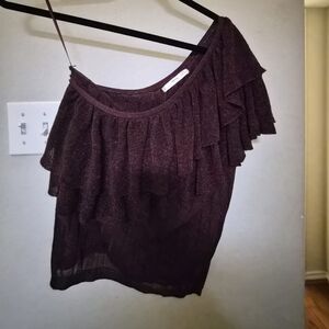 Mango Asymmetrical Ruffle Blouse in Deep Purple